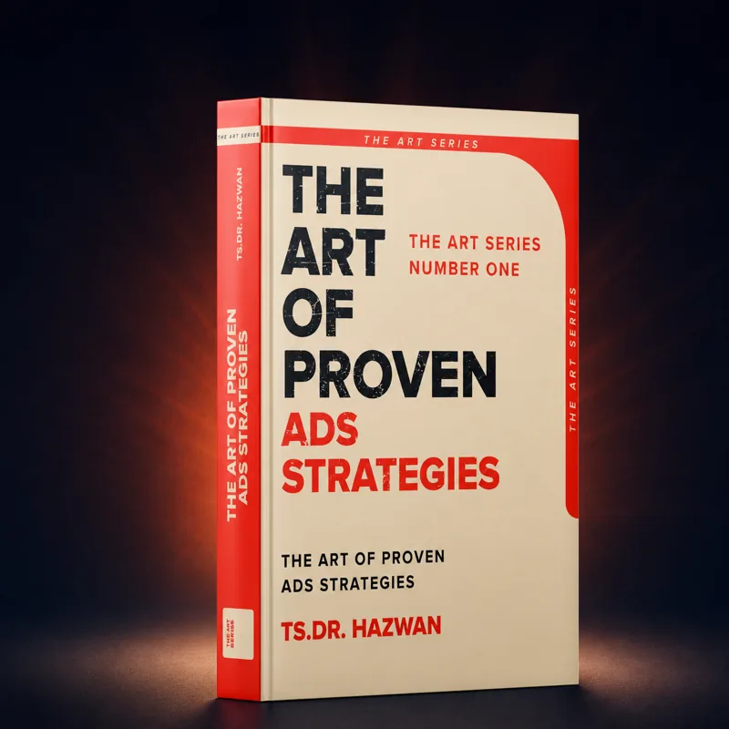 The Art of Proven Ads Strategies dalam mockup buku 3D berlatar premium